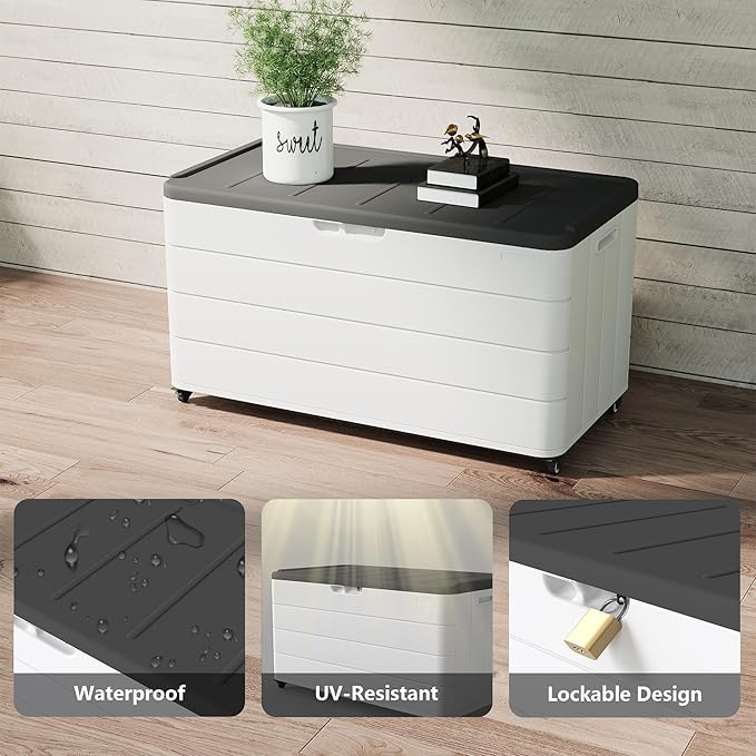 PATIOEASY 100GAL Square Storage Box White，Waterproof Resin Storage Bin - Image 6