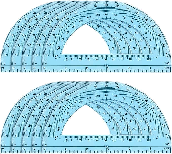 Hoiny 10 Pack Clear Protractor, 6 Inch Plastic Protractors, 180 Degrees by Hoiny