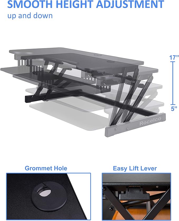Rocelco 40" Large Height Adjustable Standing Desk Converter - Image 3
