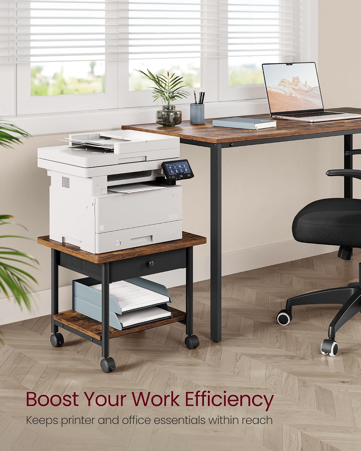VASAGLE 2-Tier Printer Stand with Locking Wheels, Under Desk Printer Table