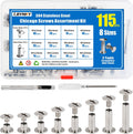115 Sets Chicago Screws Kit for Leather Crafts, 304 Stainless Steel Binding Screws Rivet, 8 Sizes (M5x4/5/6/8/10/12/15/20mm) Binding Post with Tools (Silver)