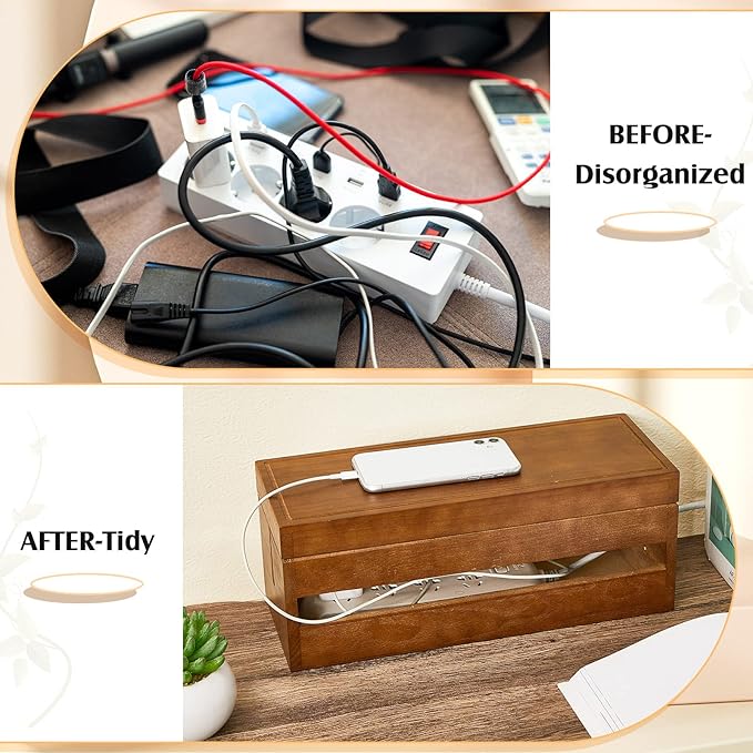 Hoteam 48 Pcs Wooden Cable Management Box Cable Organizer Box Set Power Strip - Image 5