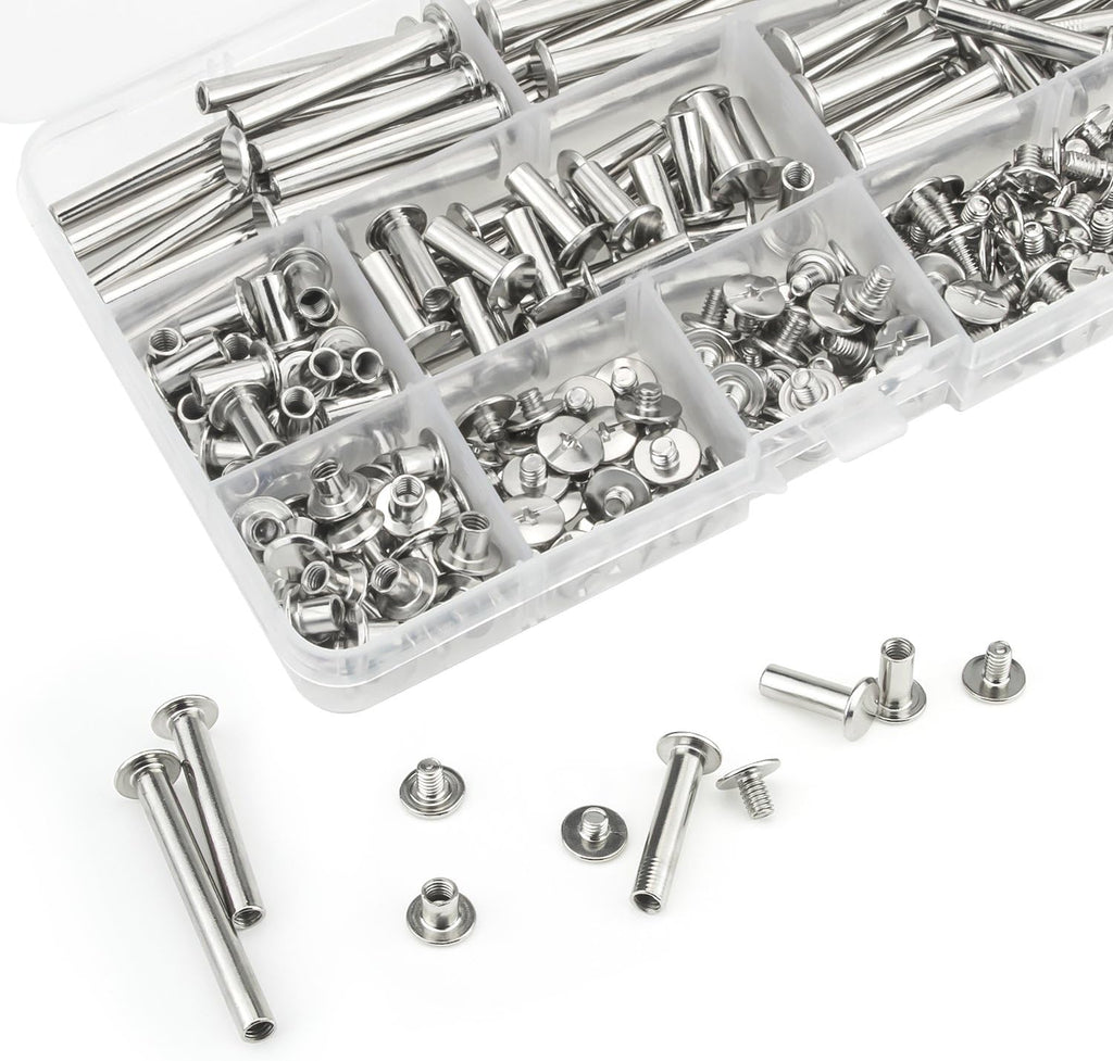 120 Pieces M5 x 5/10/15/25/35/45mm Chicago Screw Binding Screws Posts Assortment Kit for DIY Leather Bookbinding Crafts
