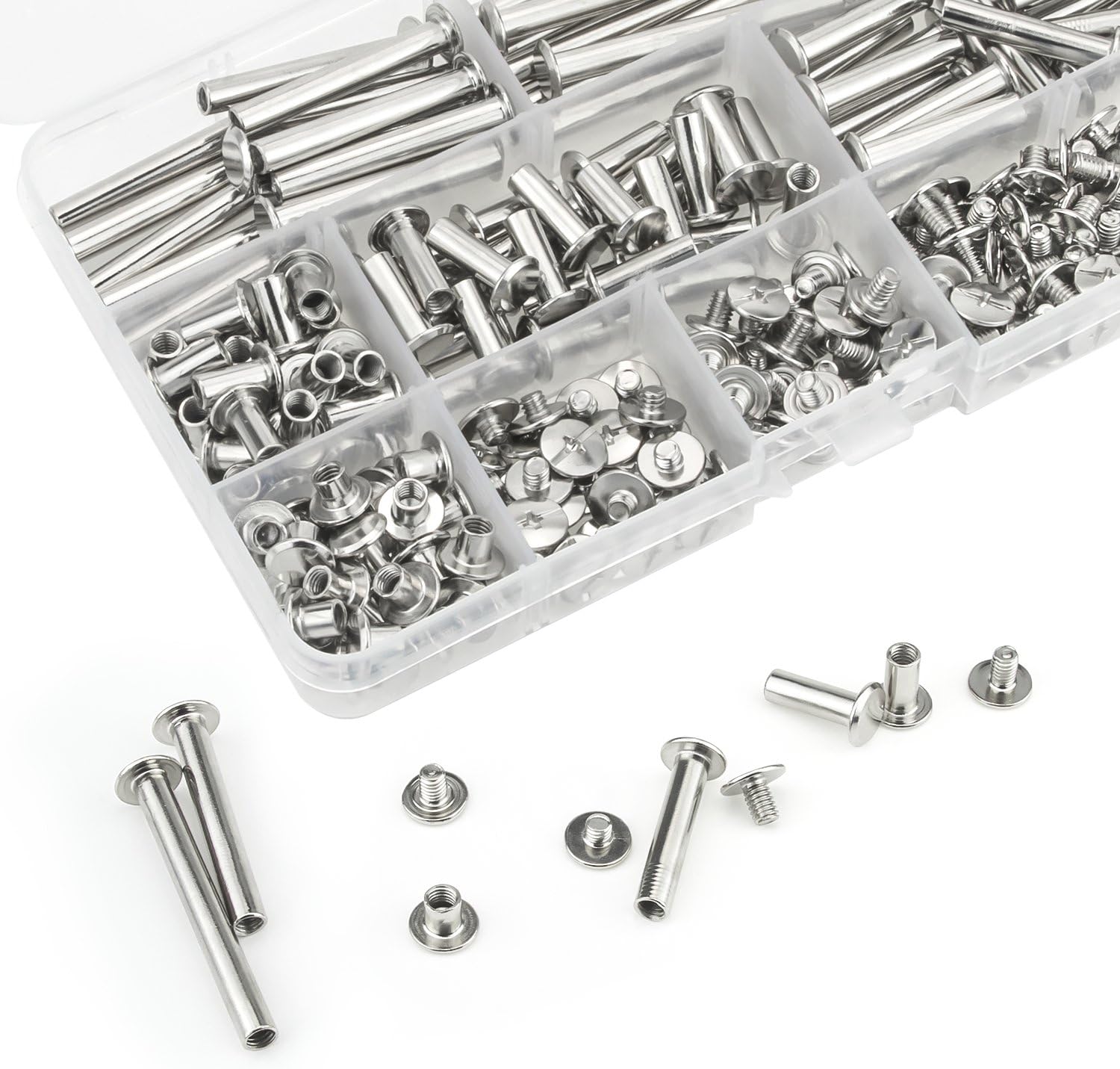 120 Pieces M5 x 5/10/15/25/35/45mm Chicago Screw Binding Screws Posts Assortment Kit for DIY Leather Bookbinding Crafts