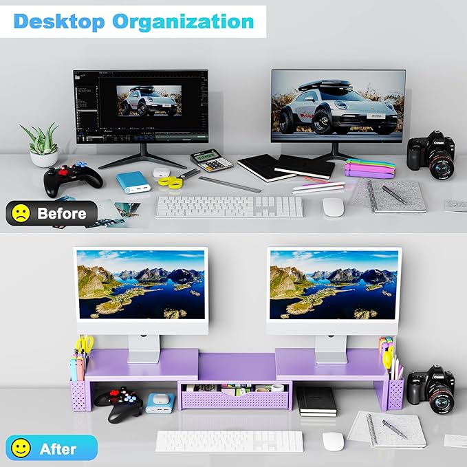 Spacrea Metal Desk Organizers and Accessories, Dual Monitor Stand Riser - Image 3