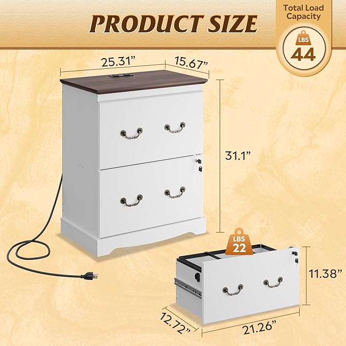 DEVAISE 2 Drawer File Cabinet, Lateral Vintage Farmhouse Wood Filing Cabinet - Image 3