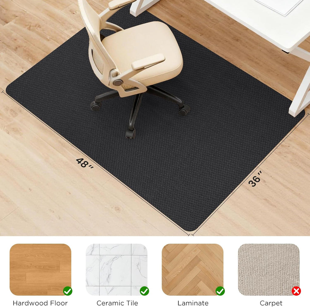 Sycoodeal Chair Mat,Office Chair Mat for Hardwood and Tile Floor, Heavy Duty Floor Protector for Rolling Chairs,Non-Slip,Computer Mat for Home Office 36" x 48"(Black)