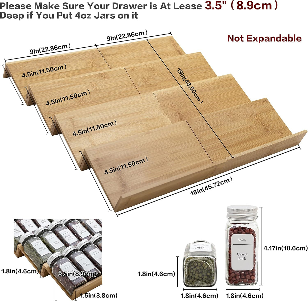Bamboo Spice Rack Drawer Organizer - 8 Pieces Set- 9" Wide Per Piece - C...