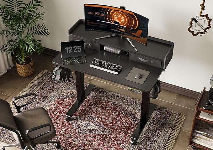Claiks Standing Desk with Drawers, Adjustable Stand Up Electric Small Standing - Image 2