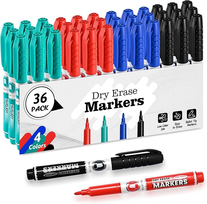 SUQJOY Dry Erase Markers, Fine Tip Whiteboard Markers, Low Odor Dry Marker by SUQJOYOFFICE