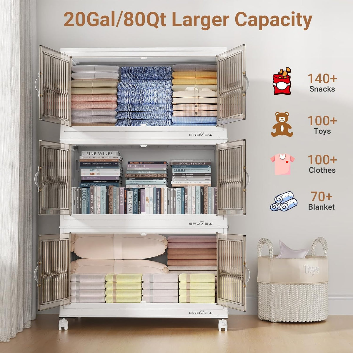 BROVIEW 400Qt Stackable Storage Bins with Lid, Extra Large Closet Organizer C...