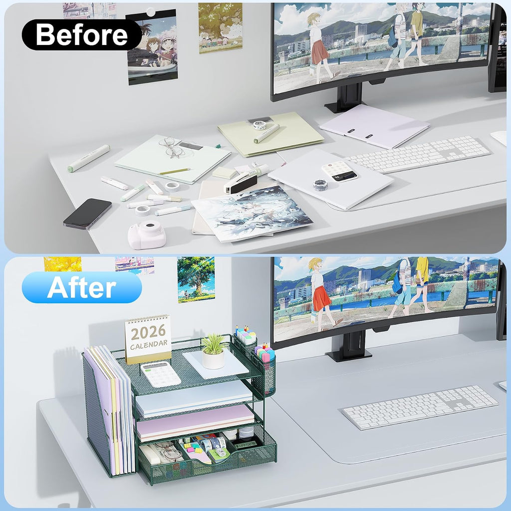 gianotter 4-tier desk organizer with drawers, file holders shown in use