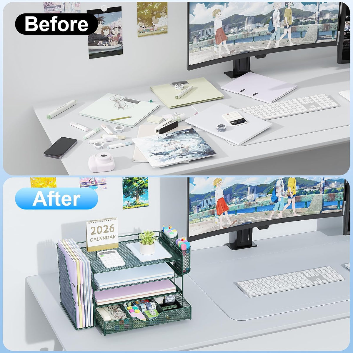 gianotter 4-tier desk organizer with drawers, file holders shown in use