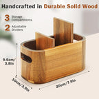 Acacia Pencil Pen Holder for Desk, Wooden Office Organizer with 3 Slots for Countertop, Makeup Brush Holder Remote Control Organizer for School Home Supplies