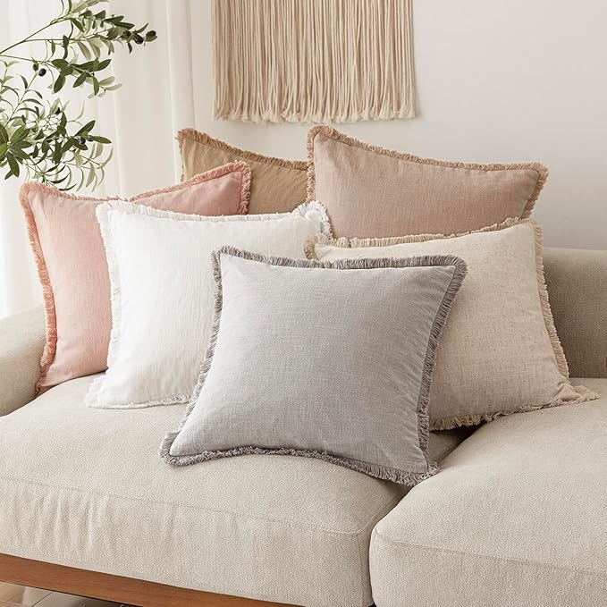 Foindtower Set of 2 Decorative Linen Fringe Throw Pillow Covers Boho Farmhouse - Image 7