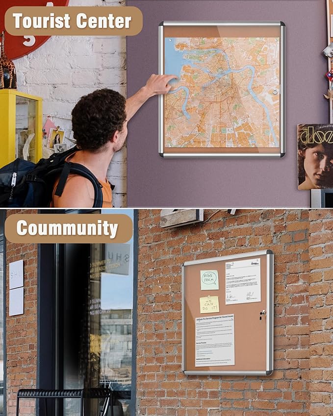 Mifuro 28"x26" Enclosed Bulletin Board, Lockable Weather-Resistant Aluminum - Image 8
