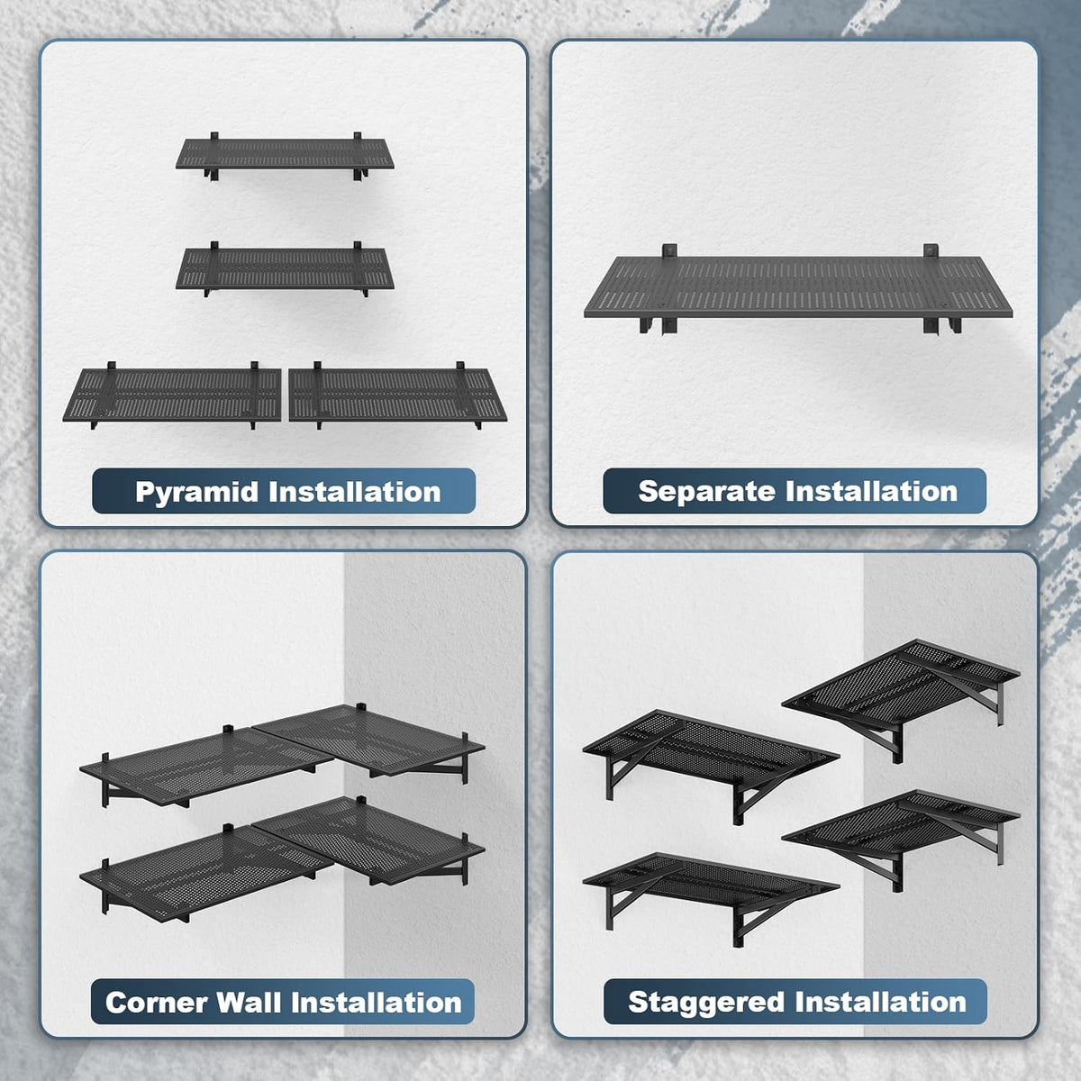 jusgym 4 pack garage shelving wall mounted, 2x3ft on a desk or shelf