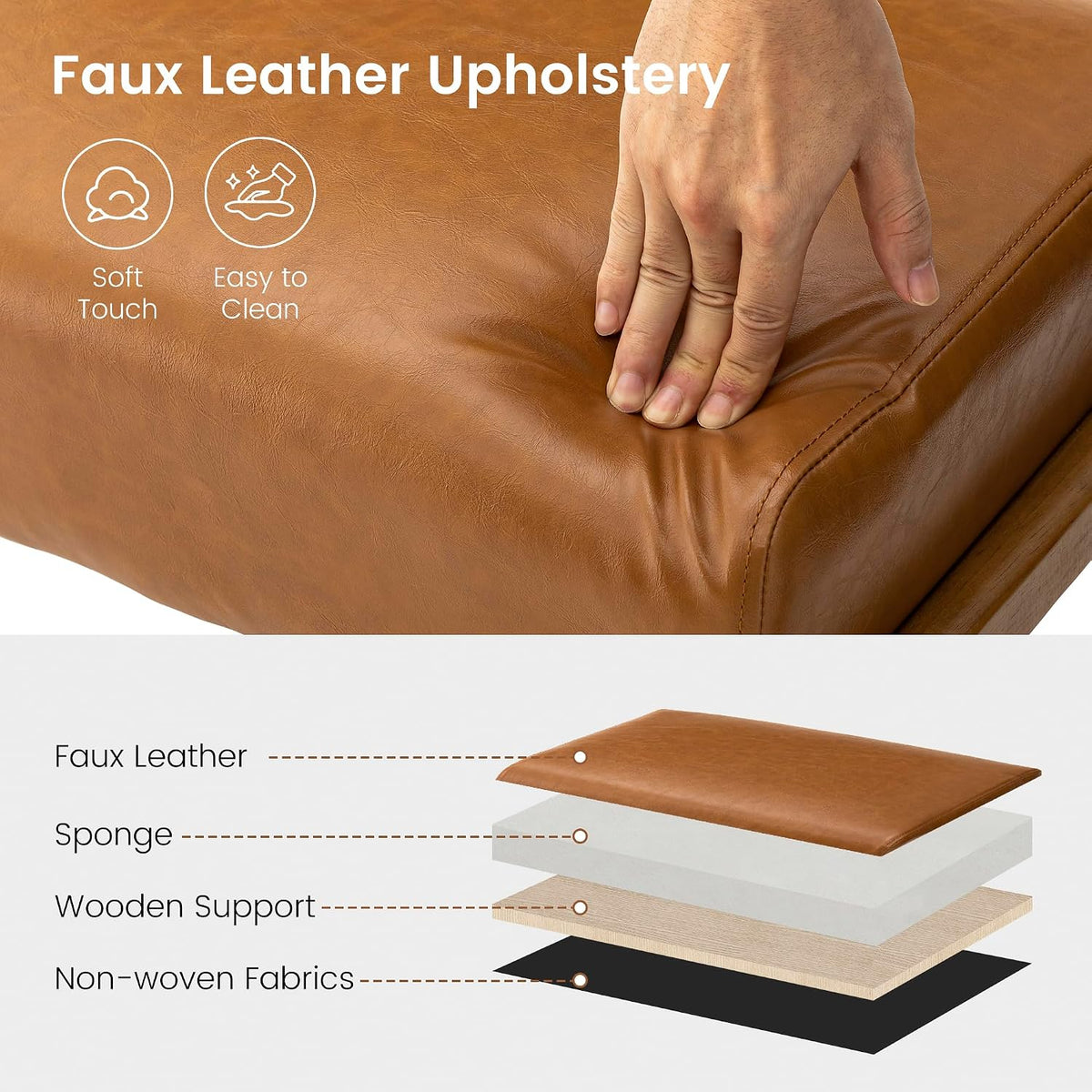 Glitzhome 15.5"(H) Footrest Stool, Leatherette Ottoman, Accent Padded So...