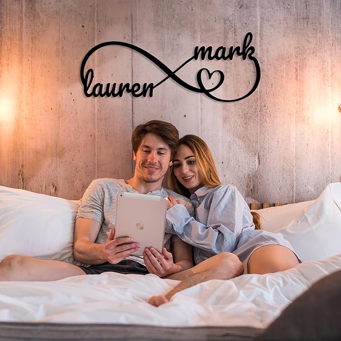 Personalized Valentines Metal Wall Sign, Custom Infinity Heart Love Couple Name - Image 2