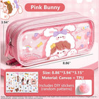 UINSUE Cute Pen case Adorable Bunny Transparent 3-Layer Large Capacity Pencil - Image 6