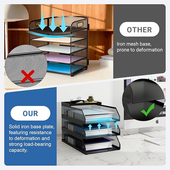Natwind 3-Tier Desk Organizer, Desk Accessories, Stackable Paper Tray, Metal - Image 6