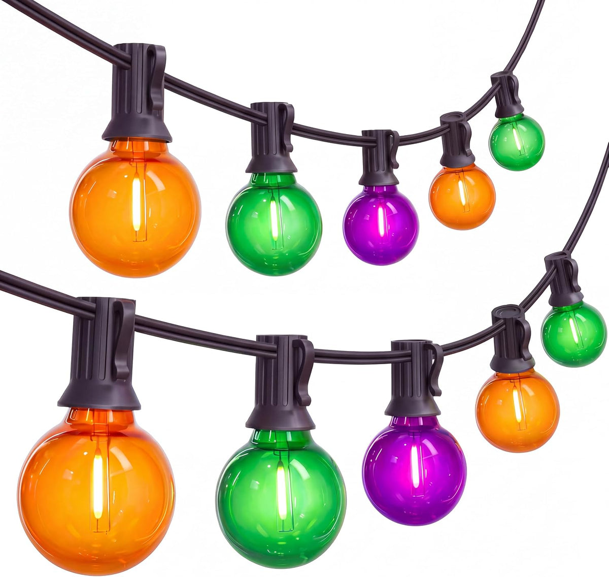 50FT Halloween String Lights with 25 G40 LED Orange Green Purple Bulbs