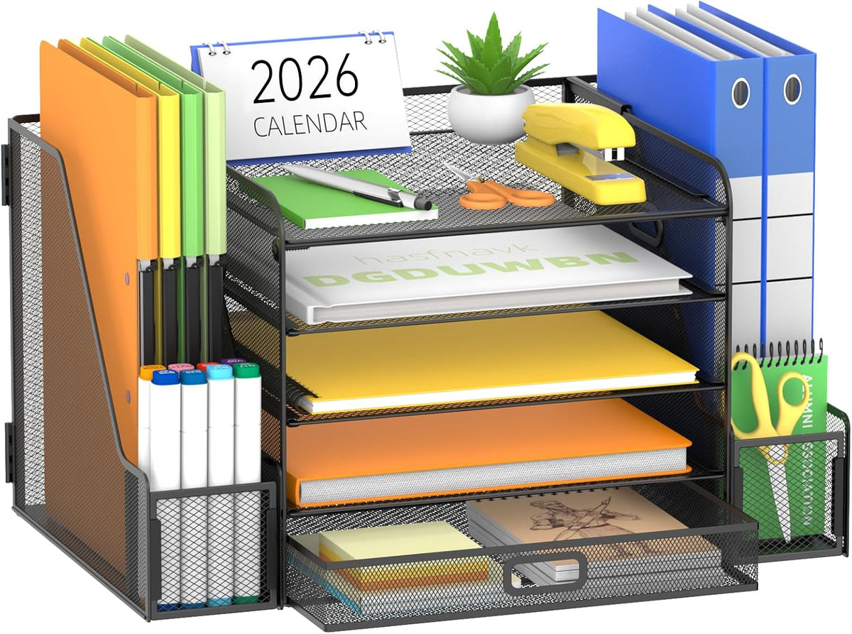supeasy mesh desk organizer with file holder, 5-tier, main product view