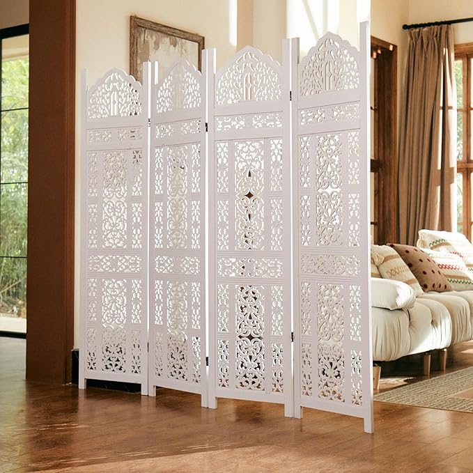 5.75Ft Room Divider Wood Screen, 33Lbs Durable Antiqued Style MDF Carved - Image 6