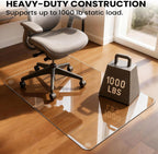 Tempered Glass Chair Mat, 48" x 31" Glass Office Chair Mat, 1/5" Thick Clear Floor Mat with Anti-Slip Pads, Heavy Duty Glass Mat for Carpeted and Hard Floor