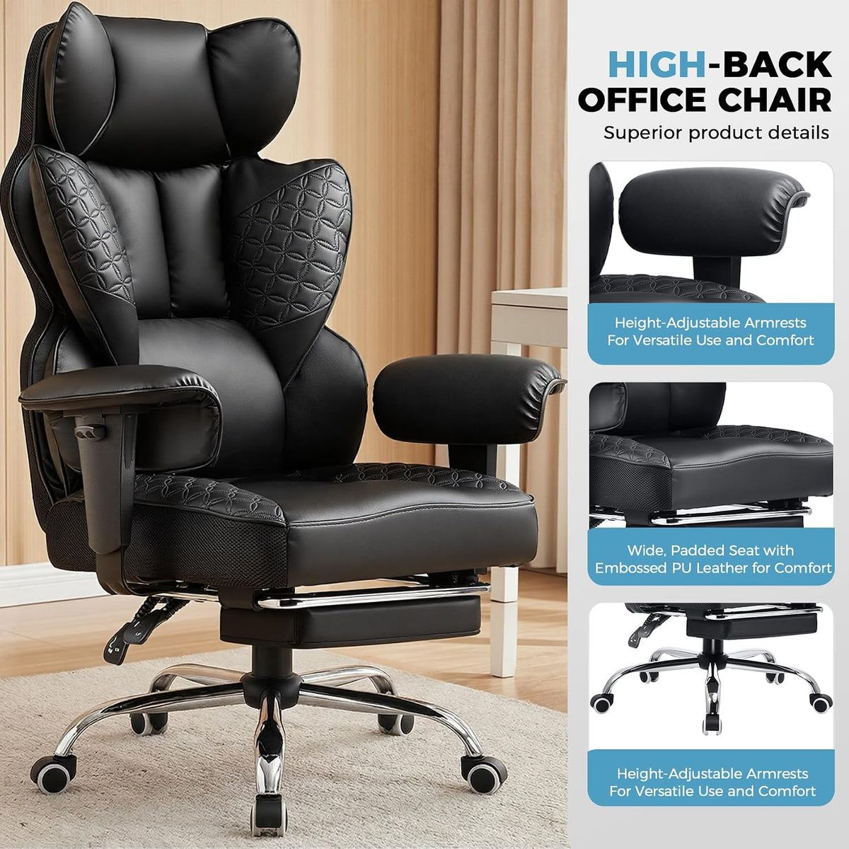 comhoma big and tall office chair heavy duty, view 9