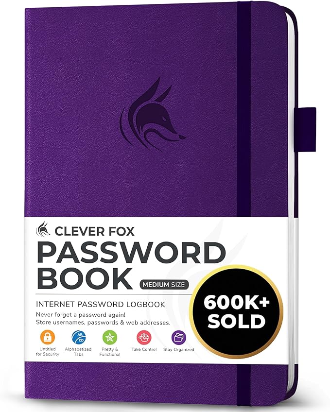 Clever Fox Password Book with alphabetical tabs. Internet Address Organizer by CleverFox