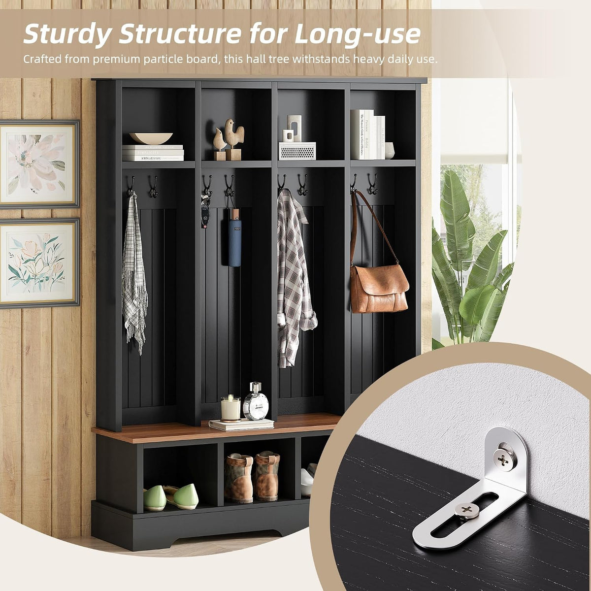 merax farmhouse hall tree with bench and shoe, package contents