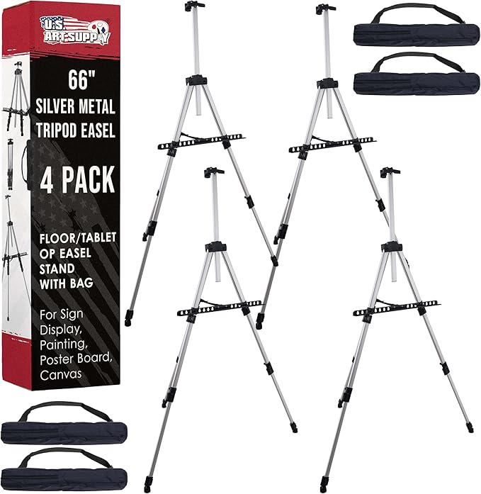 U.S. Art Supply 66" Silver Metal Tripod Easel Display by USArtSupply