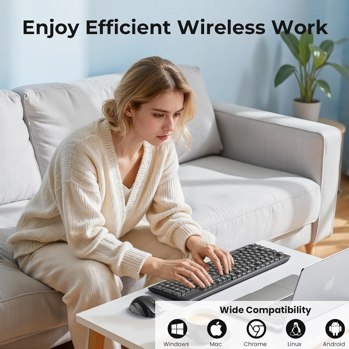 Redragon Wireless Keyboard and Mouse Combo, 2.4G Full-Sized Ergonomic Compute...