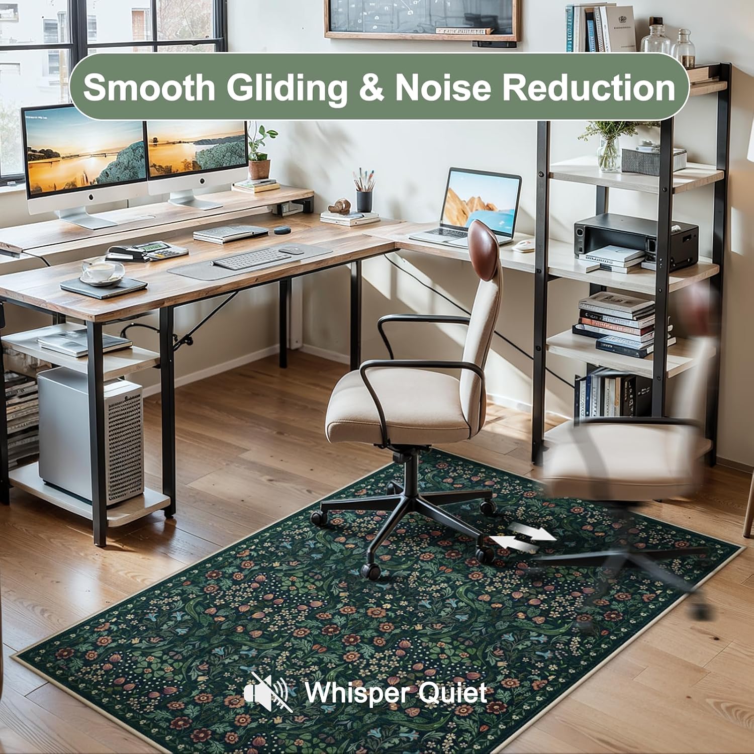 Anidaroel Floral Office Chair Mat for Hardwood Floor, 36"x48" Desk Chair Mat for Hard Floors, Under Desk Rug for Rolling Chair, Anti-Slip Computer Chair Mat, Low Pile Carpet Protector Mat