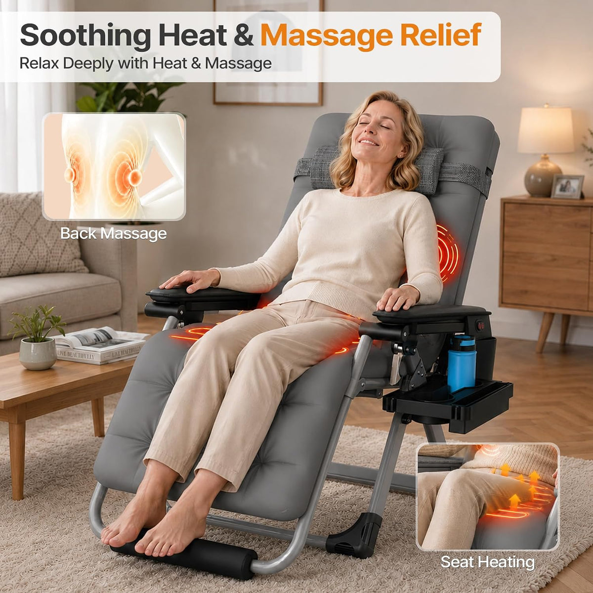 Suteck Heated Zero Gravity Massage Chair, 29In XL Outdoor Recliner Chairs