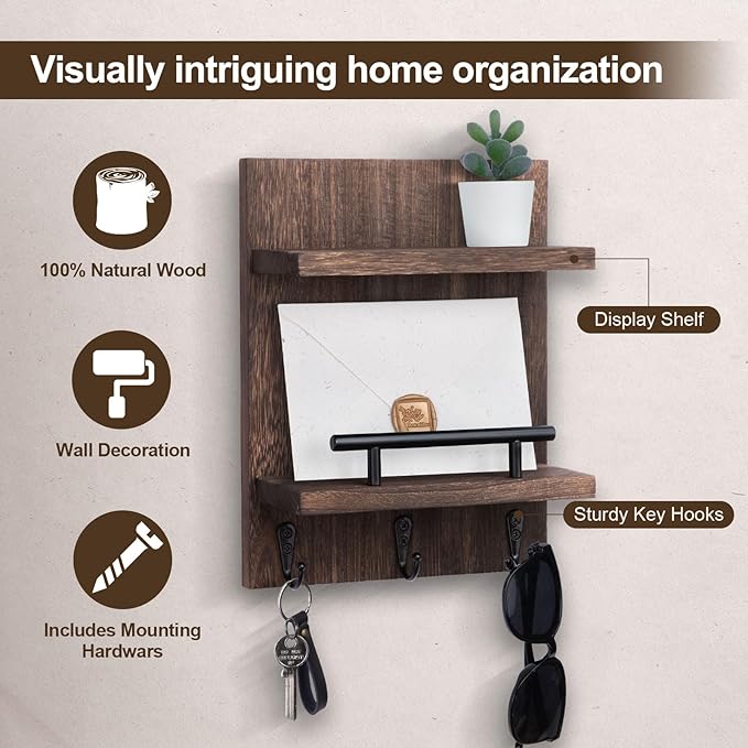 Lucundm Key Holder Wall Mount, Mail Shelf Decor - Image 3