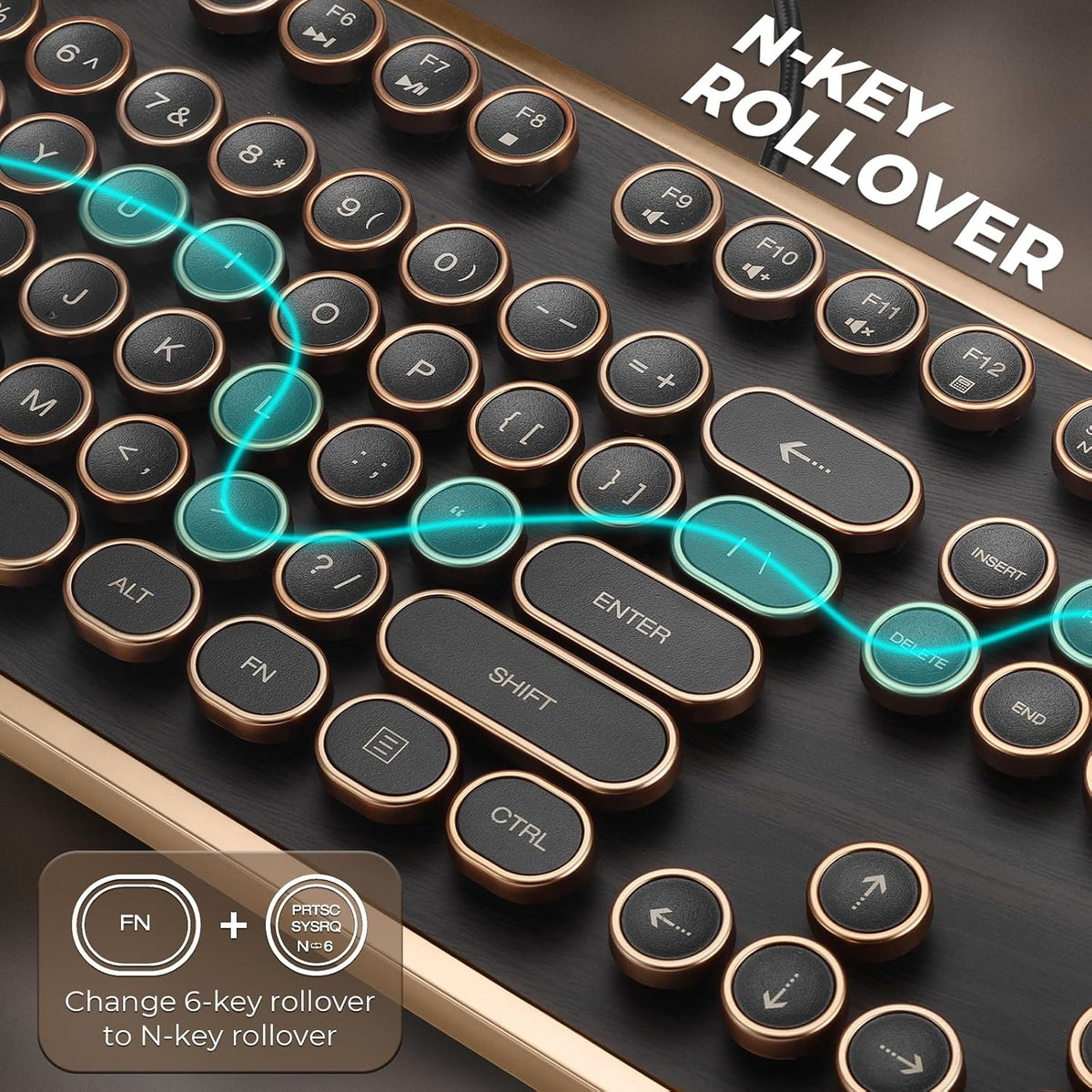 GLENCREAG RK104 Retro Mechanical Keyboard, Wired 104 Keys Typewriter Style wi...