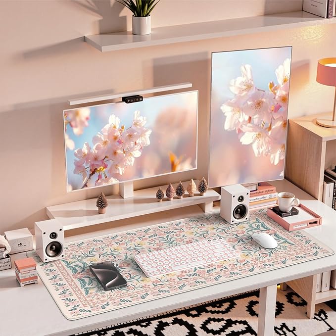 iCasso Pink Floral Desk Mat, Desk Pad, XXL Large Mouse Pad, Anti-Slip Big - Image 6
