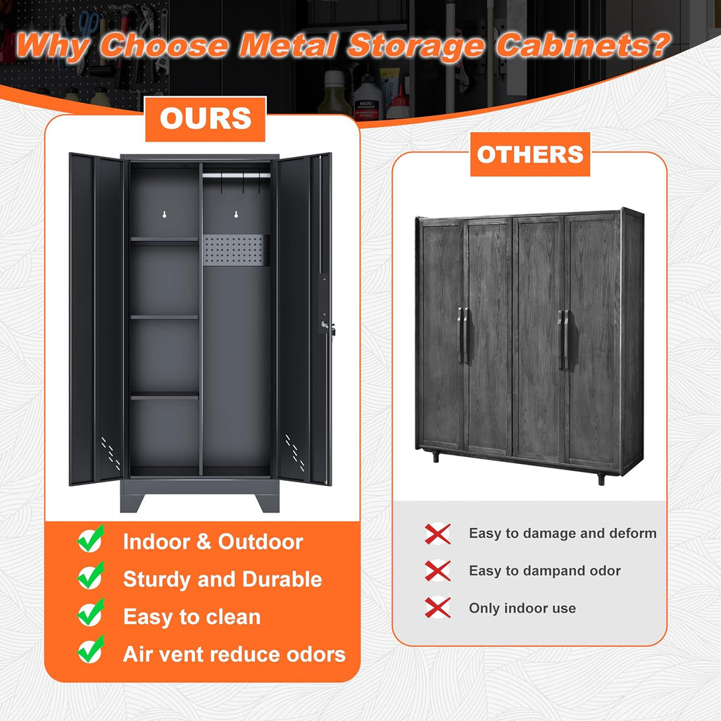 storage cabinet 61" h, metal outdoor sheds with, side view