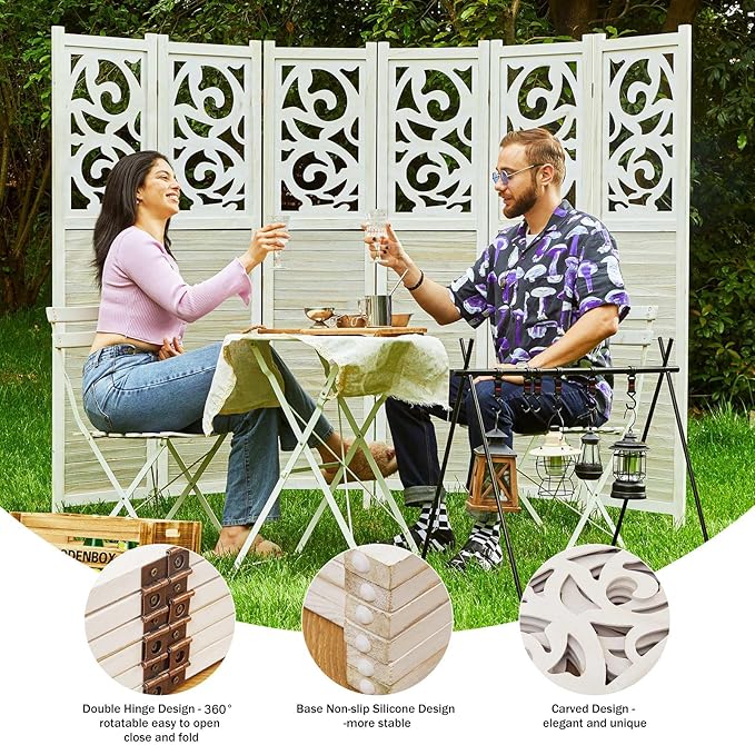 Room Divider Wood Carved Wall Divider Indoor Folding Portable Partition Screen - Image 3