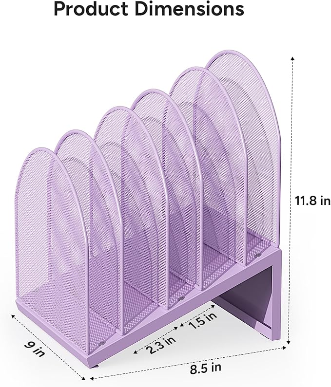 OUTIOE 5-Section Desk File Organizer, Metal Mesh Folder Organizer - Image 4