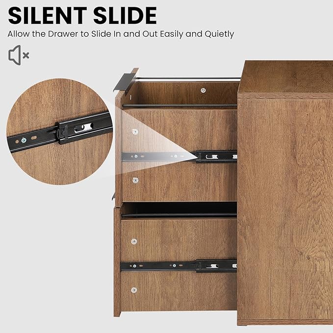 FATIGOS Wooden 2 Drawer File Cabinet, Wood Vertical Filing Cabinet Fits Hanging - Image 4