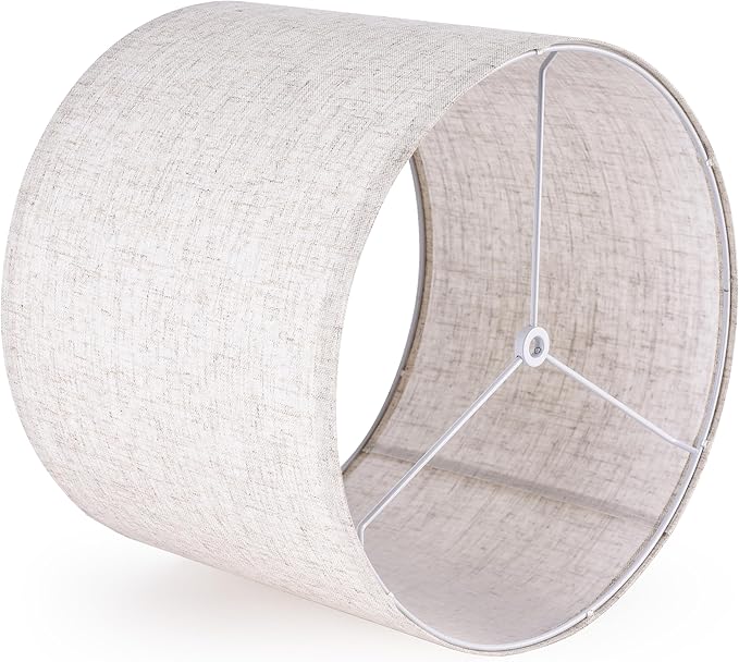 GO&SO Oatmeal Linen Lamp shades Large Drum Linen Lampshade 16" Top x 16" Bottom - Image 6
