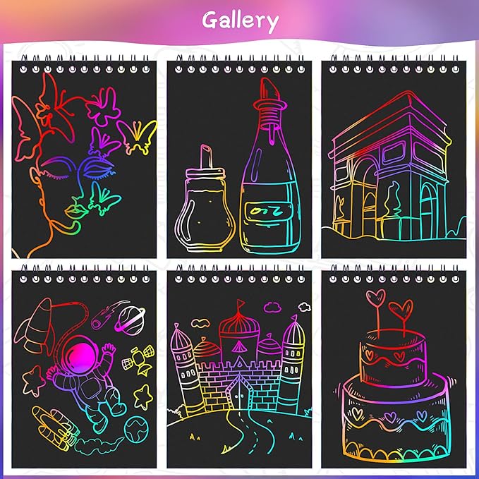 POKONBOY 24 Pack Rainbow Scratch Paper Arts Notebooks, Scratch Note Pads - Image 3