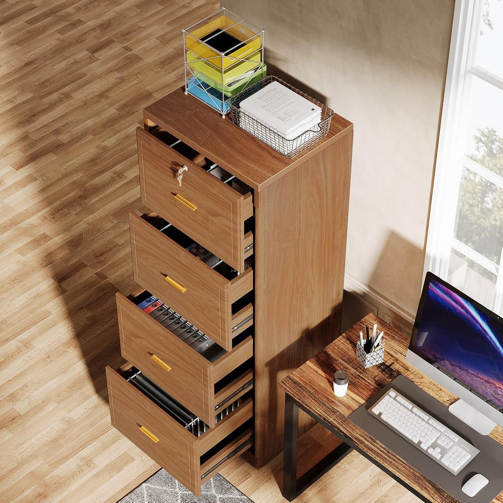 tribesigns 4 drawer file cabinet with lock, filing, side view