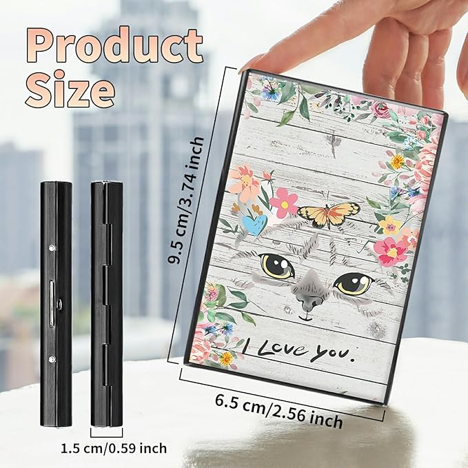 BWEGRHE Slim Credit Card Holder, Cat Flowers RFID Blocking Metal Wallet - Image 2