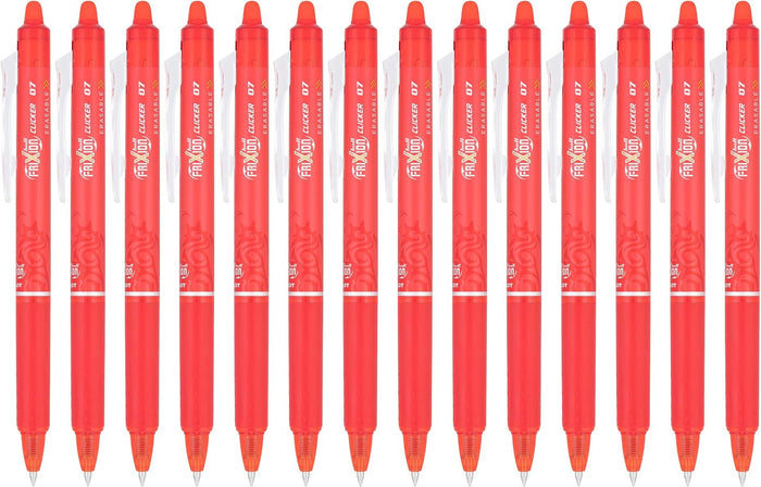 Pilot FriXion Clicker Erasable Gel Pens, Fine Point (0.7mm), Red Ink, 14-Pack - Refillable, Smooth Writing Pens for School, Journaling, and Office Use
