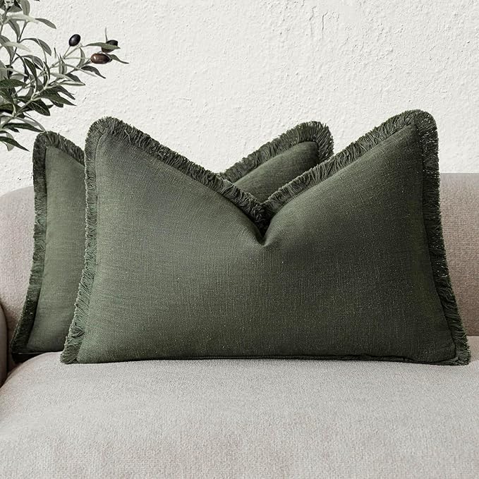 Foindtower Set of 2 Decorative Linen Fringe Lumbar Throw Pillow Covers Boho by Foindtower