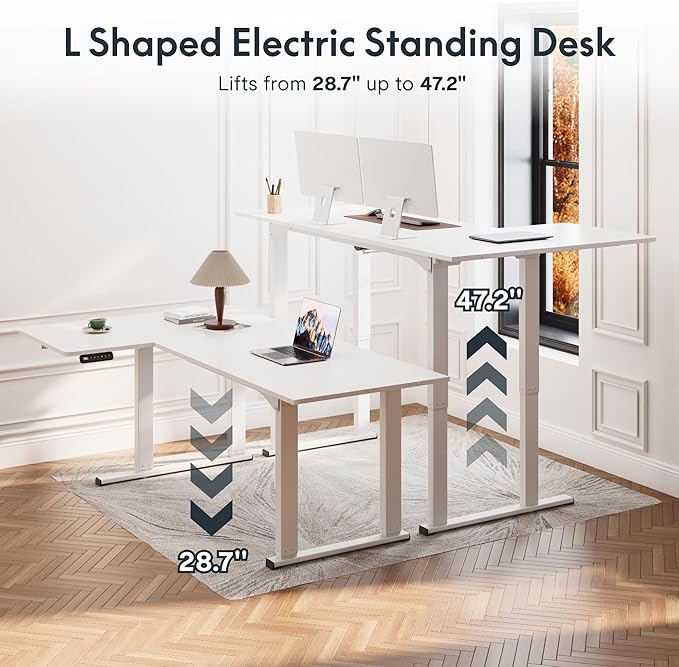 SANODESK 4-Leg L Shaped Standing Desk, Electric Height Adjustable Desk - Image 4